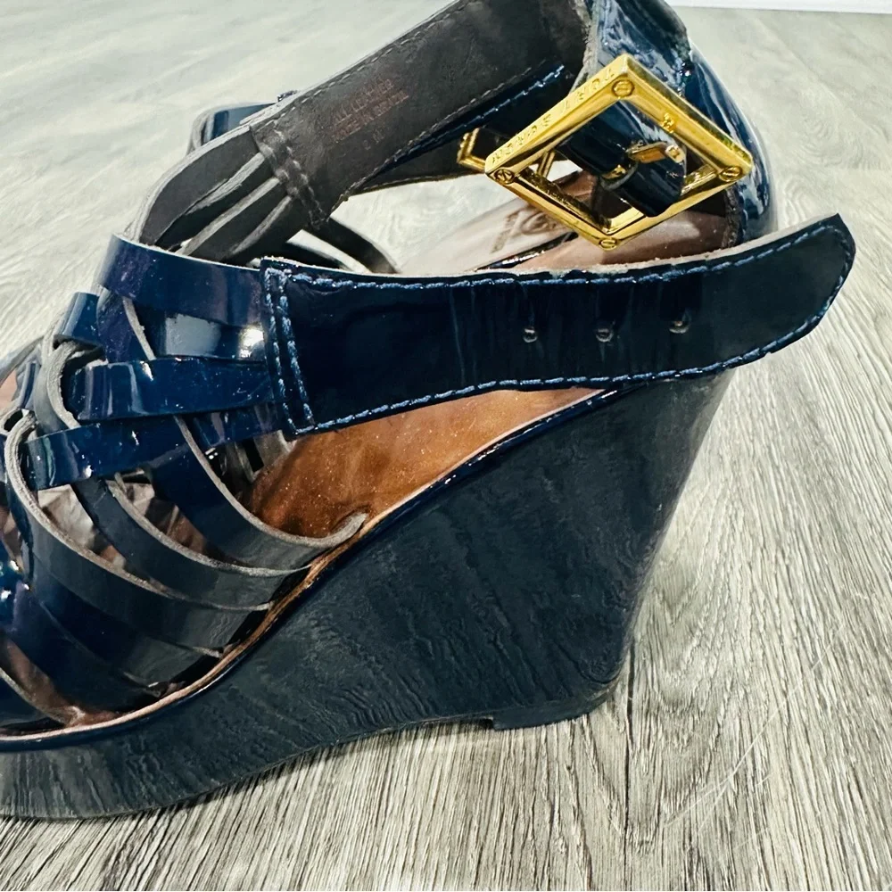 Tory Burch Blue and Brown Wedge Sandals with Stylish Straps
